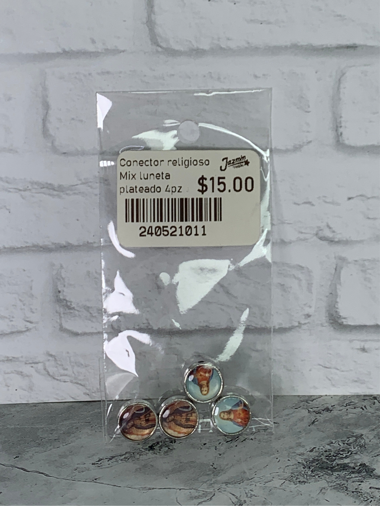 CONECTOR RELIGIOSO MIX LUNETA PLATEADO 4PZ