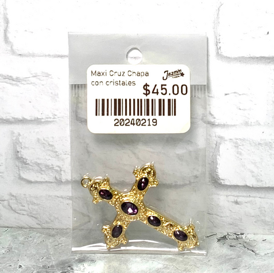 MAXI CRUZ CHAPA CON CRISTALES MORADOS